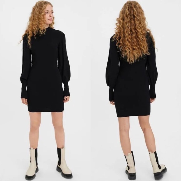 VERO MODA Holly Karris Blouson Sleeve Sweater Dress - Picture 14 of 14